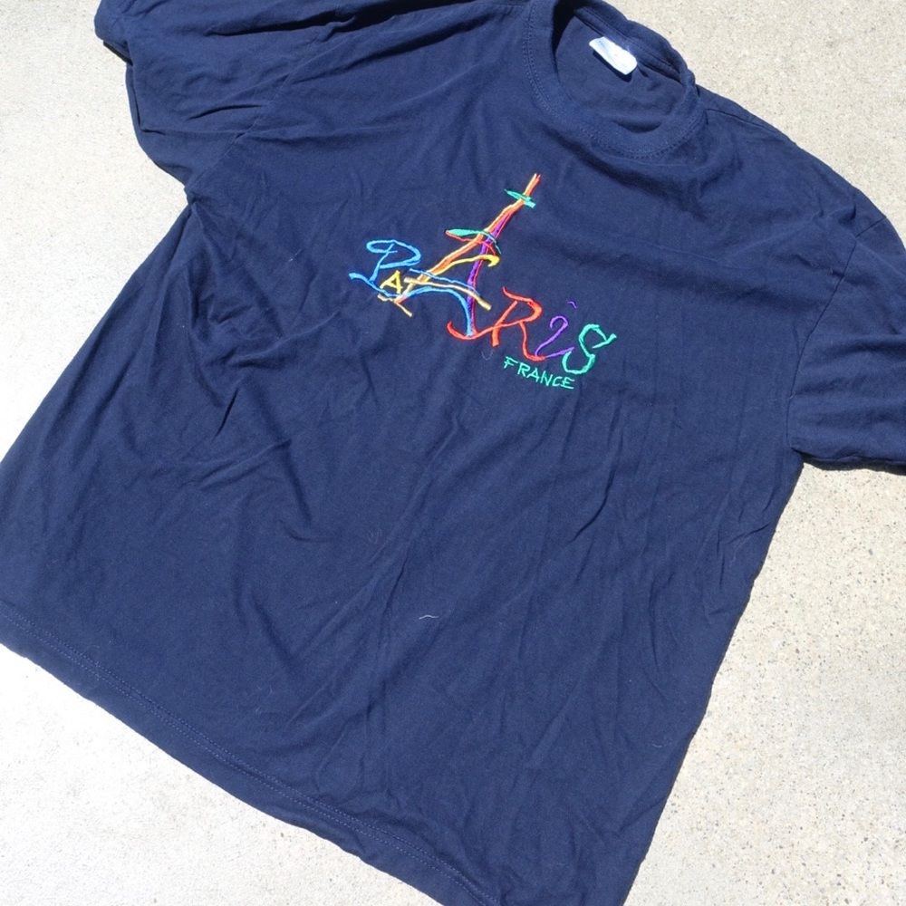 Paris France Embroidered Navy Tshirt